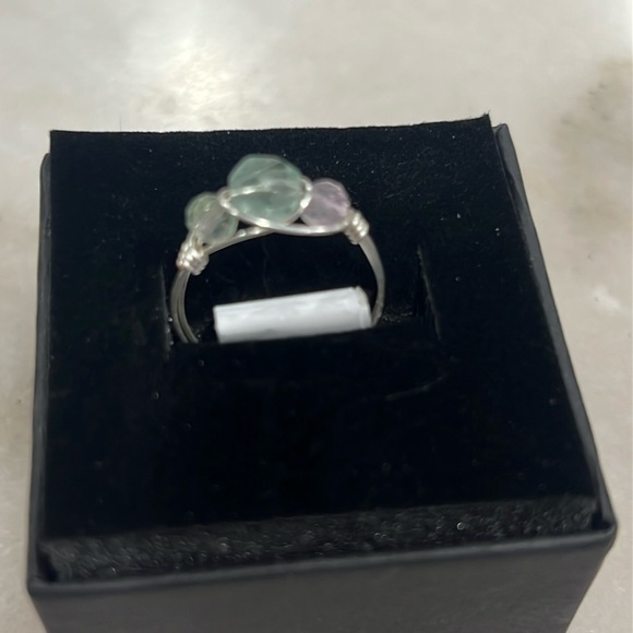 3 Stone Fluorite Gemstone Wire Wrap Ring - Picture 7 of 7